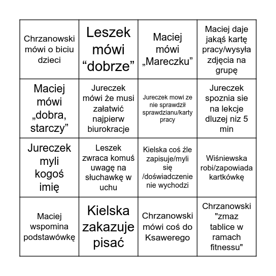 Wtorek (Wis Jur) Bingo Card