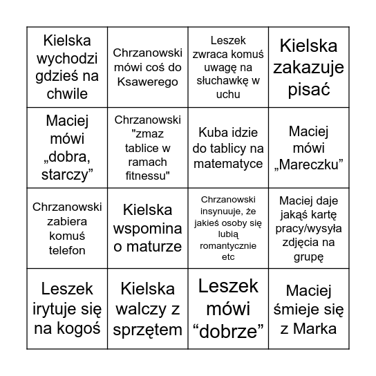 Wtorek Siw Bingo Card