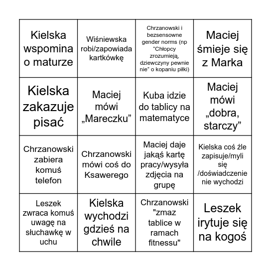 Wtorek Wis Bingo Card