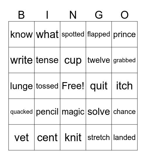 Phonics Bingo Card