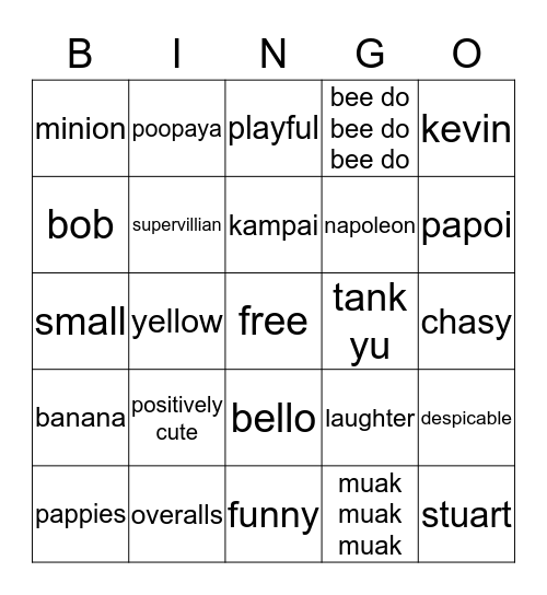 MINIONS**** Bingo Card