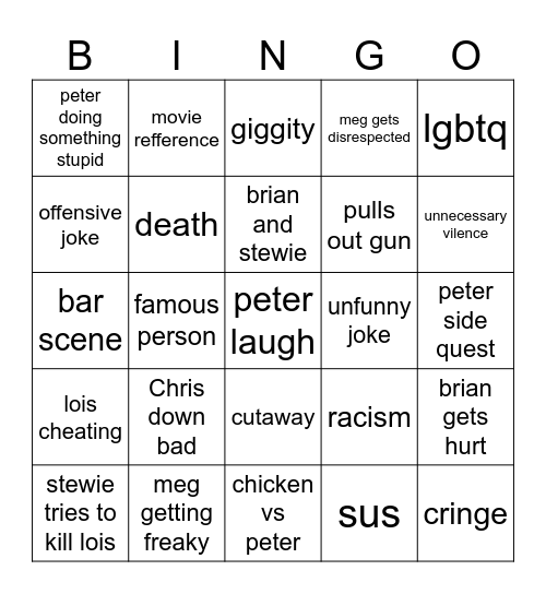 Family guy compilations Bingo Card