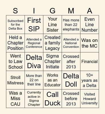 SIP Bingo Card