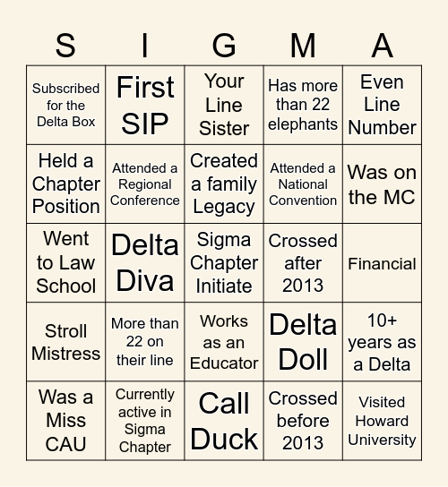 SIP Bingo Card