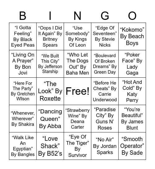 #1 Musical Bingo Card