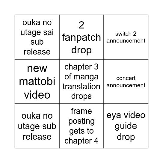 things that will happen before new sw game announcement Bingo Card