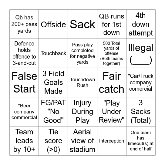 Football Bingo Card