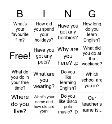 Get to know each other Bingo Card
