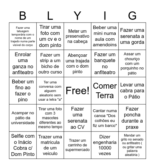 Bullyingo Bingo Card