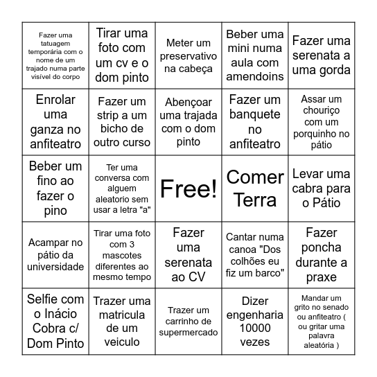 Bullyingo Bingo Card