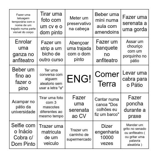 Bullyingo Bingo Card