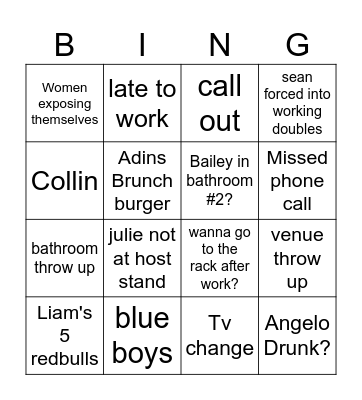RnR Bingo Card