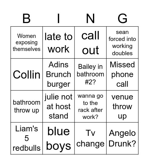 RnR Bingo Card