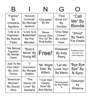 #2 Musical Bingo Card