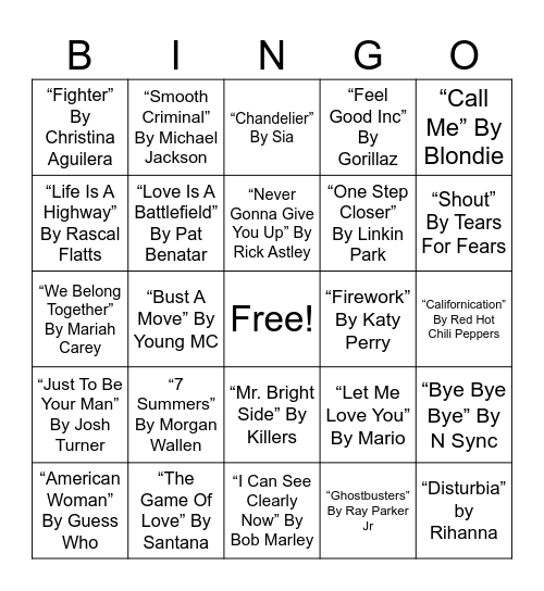 #2 Musical Bingo Card