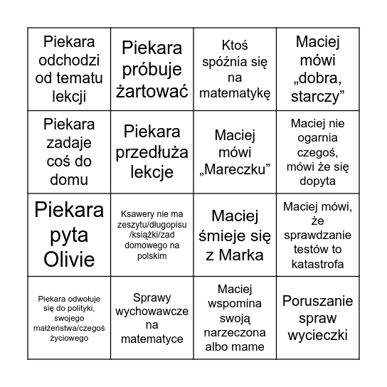 Środa (Pr) Bingo Card