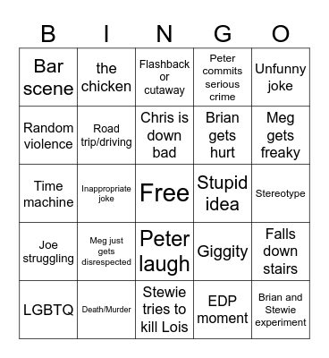 Family Guy Bingo Card