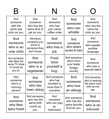 Find someone ... Bingo Card