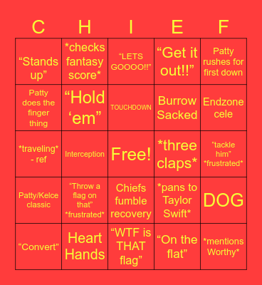 Chiefs v Bengals Bingo Card