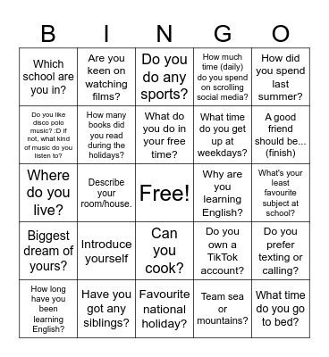 GET TO KNOW EACH OTHER Bingo Card