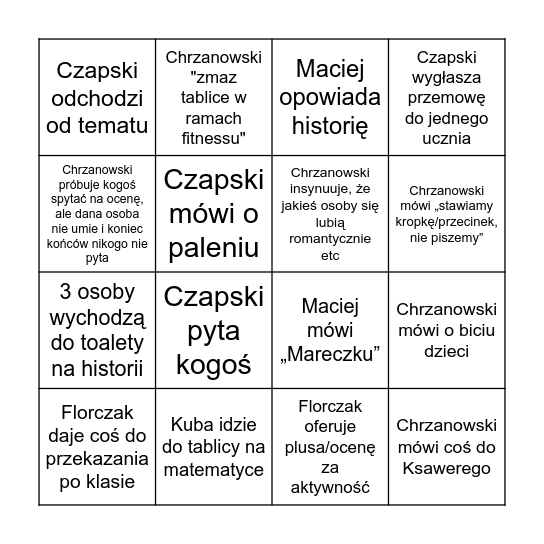 Czwartek (Pr) Bingo Card