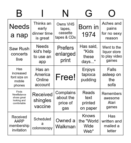 OLD MAN BINGO Card