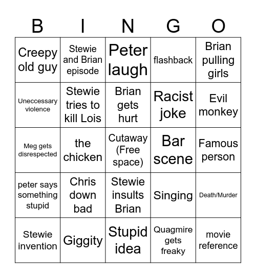 Family Guy Bingo Card