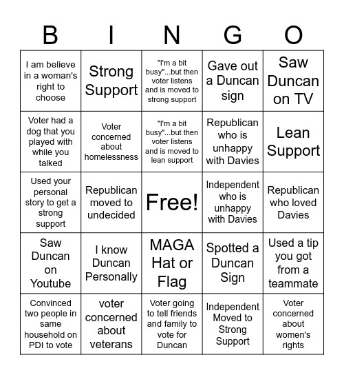 Duncan Bingo Card