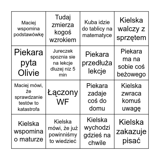 Piątek (Jur, Kw) Bingo Card