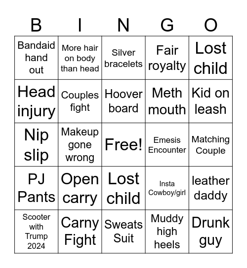Fair Bingo Card