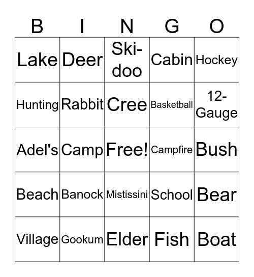 Mistissini Bingo Card