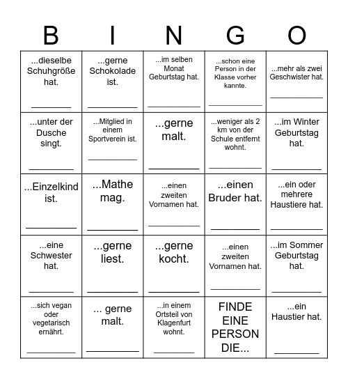 Finde eine Person, die... Bingo Card