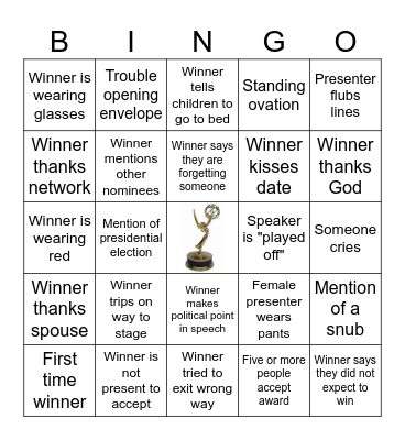Emmy Awards 2024 Bingo Card