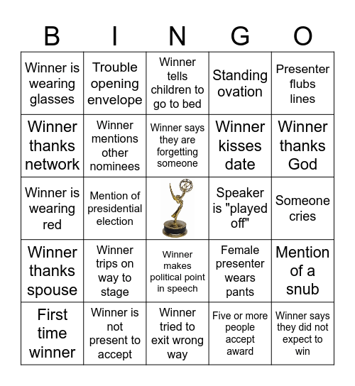 Emmy Awards 2024 Bingo Card