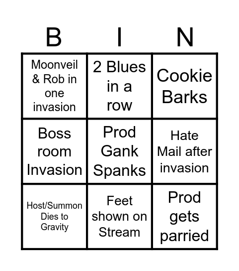 Prod PvP Bingo Card