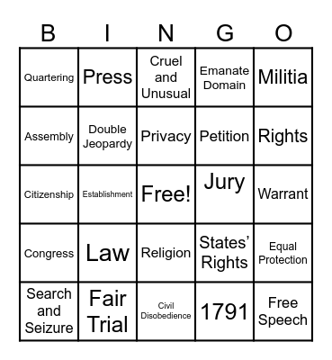 Bill of Rights Bingo Card