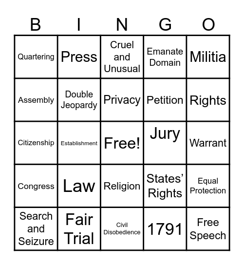 Bill of Rights Bingo Card