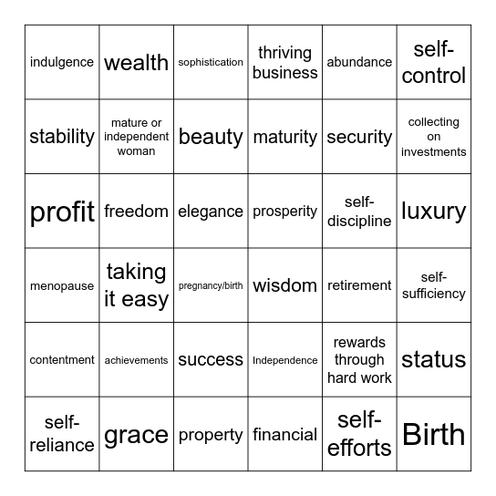 Nine of Pentacles Bingo Card