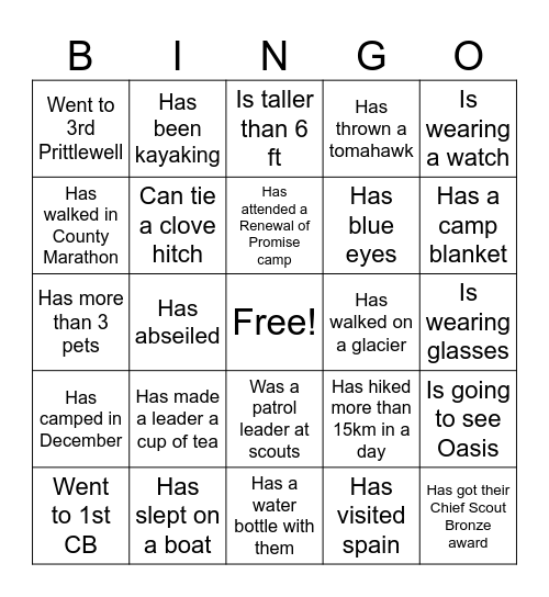 Amazon Bingo Card