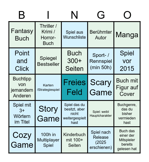 Spiele Bücher Fusion Bingo Card