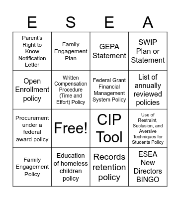 ESEA New Directors BINGO Card