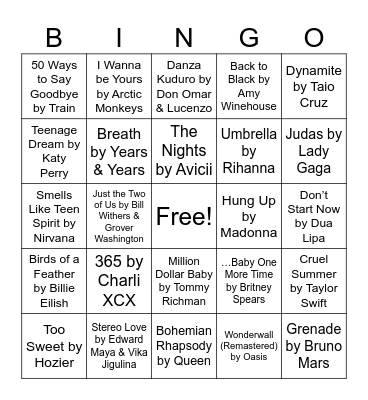 Song Bingo Card