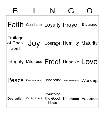 Bible Theme - Spirituality Bingo Card