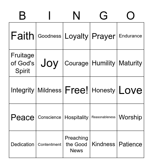 Bible Theme - Spirituality Bingo Card