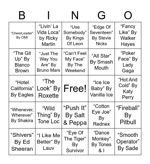 #1 Musical Bingo Card