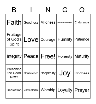 Bible Theme-Spirituality Bingo Card