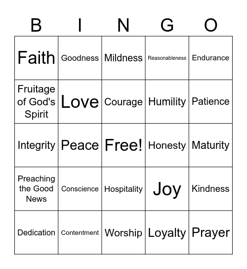 Bible Theme-Spirituality Bingo Card