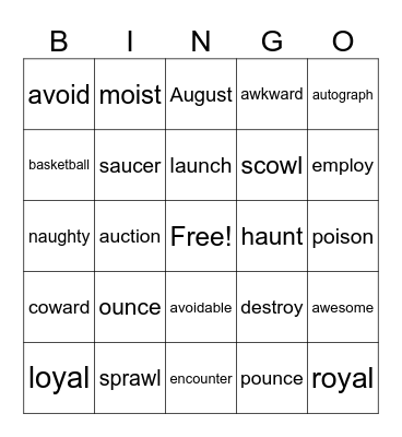 M2W2 Spelling Bingo Card