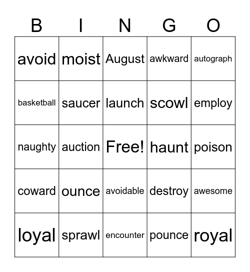 M2W2 Spelling Bingo Card