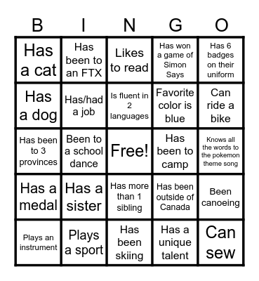 CADET BINGO Card